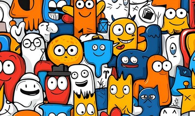 Fototapeta premium Playful Abstract Shapes, a whimsical collection of hand-drawn, colorful designs featuring cute characters and humorous elements.