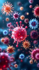 Microscopic View of Colorful Viruses: A 3D Rendering of Viral Particles