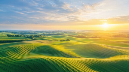 Obraz premium Golden hour landscape colorful autumn harvest in a field nature wide-angle view