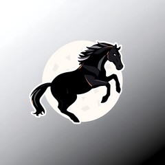 Obraz premium Black horse leaping against moon.