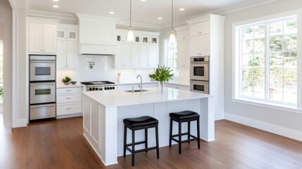 Modern Bright Kitchen with White Cabinets and Luxurious Finishes Ideal for Culinary and Home Design Inspiration