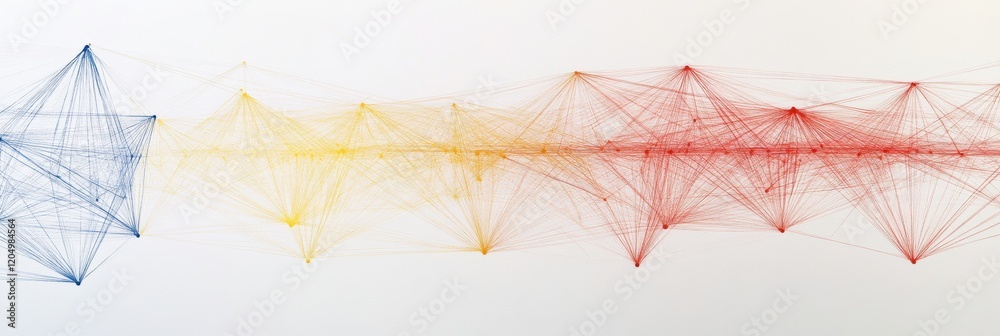 Poster Visual representation of interconnected nodes illustrating data flow and relationships in colorful network design. Generative AI