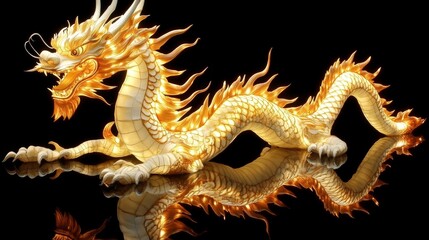 Fototapeta premium Illuminated Dragon Lantern Festive Display Night Reflection