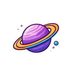 Purple Planet Illustration with Colorful Rings and Stars