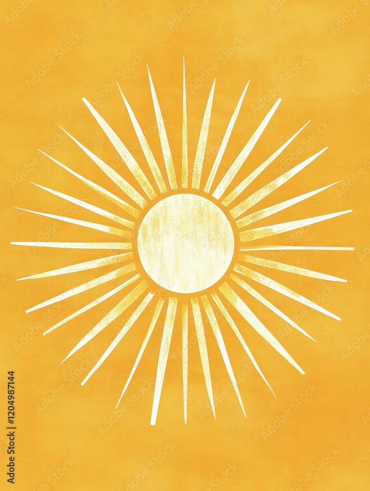 Poster sun illustration with rays designed on a warm yellow background for a vibrant artistic touch. genera