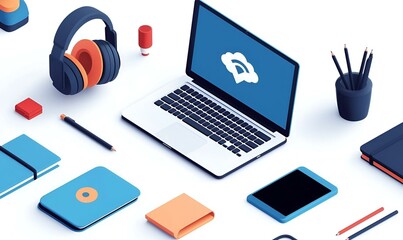 Tech Haven, a vibrant collage showcasing an array of innovative devices for remote work, blending functionality with modern aesthetics.