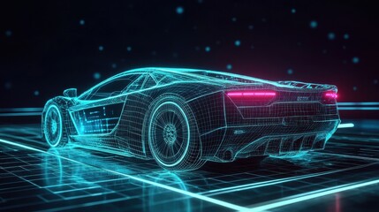 Creative digital car interface background. Artificial intelligence, transport and hologram concept. 3D Rendering.