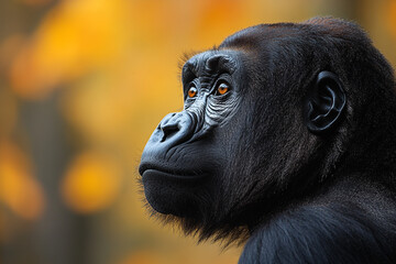 Obraz premium Western Lowland Gorilla Portrait Against Autumn Background
