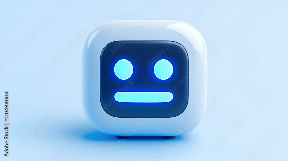 Poster chatbot interface display, a close-up view of a chatbot icon illuminated on a sleek device screen, s