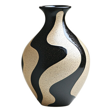 recommend clip art: Elegant Black and Beige Ceramic Vase with Abstract Swirl Design