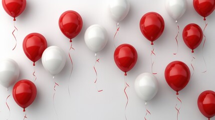 Abstract white and red ballons on white wall background. Leadership and teamwork concept. 3D Rendering