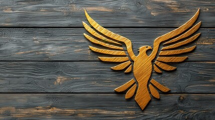 Golden Phoenix Emblem on Rustic Wooden Background for Inspirational Themes