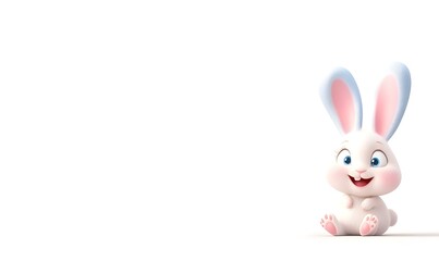 Fototapeta premium Cute cartoon bunny sitting, white background, Easter (2)