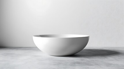 A smooth white banner placed on a polished concrete floor in a minimalist interior