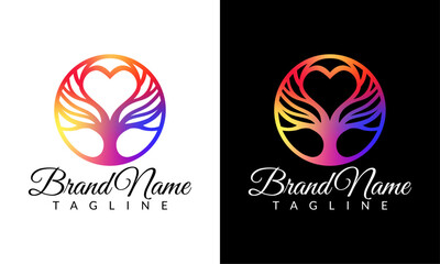 Modern futuristic elegant tree logo, heart shape love tree logo,  Nature Logo, creative colorful logo, nature landscape, illusion technology, dream artistic illustration 3d modern generation tree icon