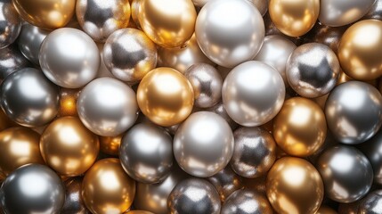 Golden and silver metallic balloons with shiny textures, sophisticated and classy party celebration