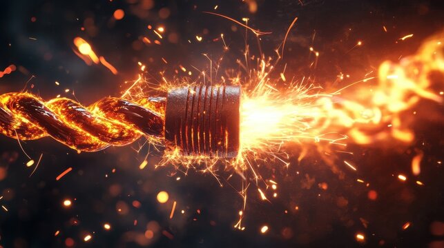 Electric cord with electricity sparkls as symbol of power