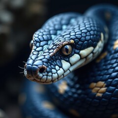 Fototapeta premium Intricate detail of blue viper's facial features, head, wild, reptile