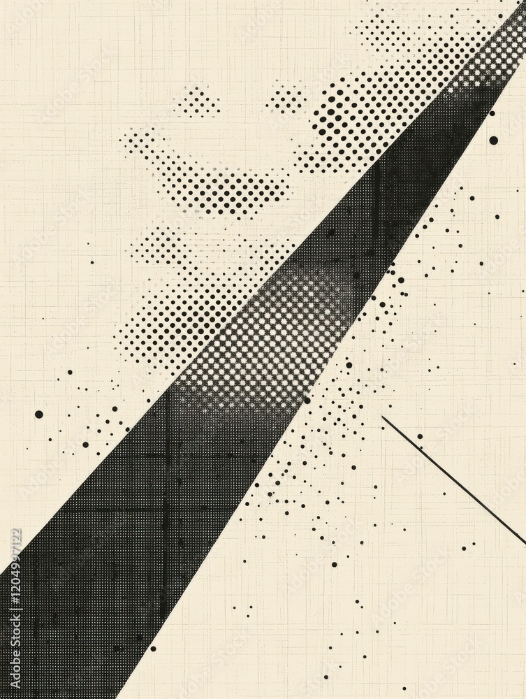Poster abstract black and white geometric design with dotted textures and bold lines in modern art style. g