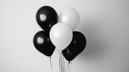 Minimalist arrangement of monochrome black and white balloons, modern and chic party theme 