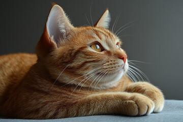 Fototapeta premium Ginger Cat Resting Elegantly Gazing Into Distance