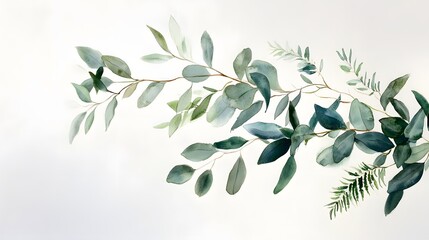 Naklejka premium Watercolor Painting of Eucalyptus and Greenery Branches