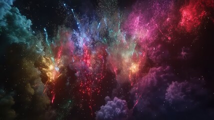 Naklejka premium Many multicolored fireworks exploding in the sky at night