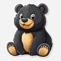Adorable cartoon bear illustration sitting with a cheerful smile against white background sticker style © Ahmad M.