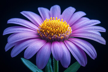 Obraz premium Purple Daisy Flower With Dew Drops On Petals