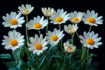 Fototapeta premium White Daisies Blooming Against A Dark Background
