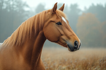 Obraz premium Chestnut Horse Portrait In Autumn Field