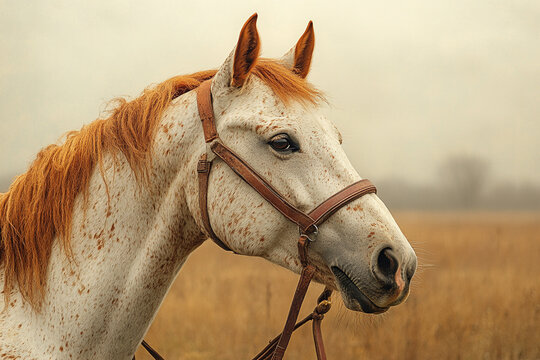 A Stunning Red Dun Horse Portrait In A Field