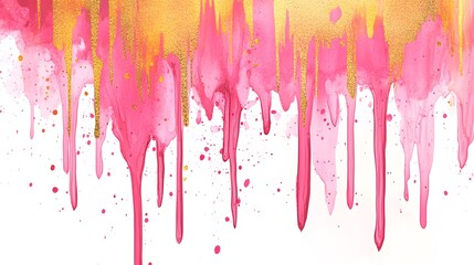 Fototapeta premium Pink and Gold Dripping Paint Abstract Art