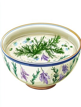 A photo of a bowl of Azerbaijani Dovga Yoghurt soup with herbs