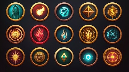 Colorful Fantasy Icons Collection for Game Design and Illustrations