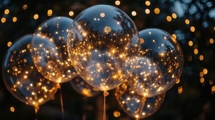 Obraz premium Transparent bubble balloons filled with fairy lights, enchanting and dreamy celebration concept
