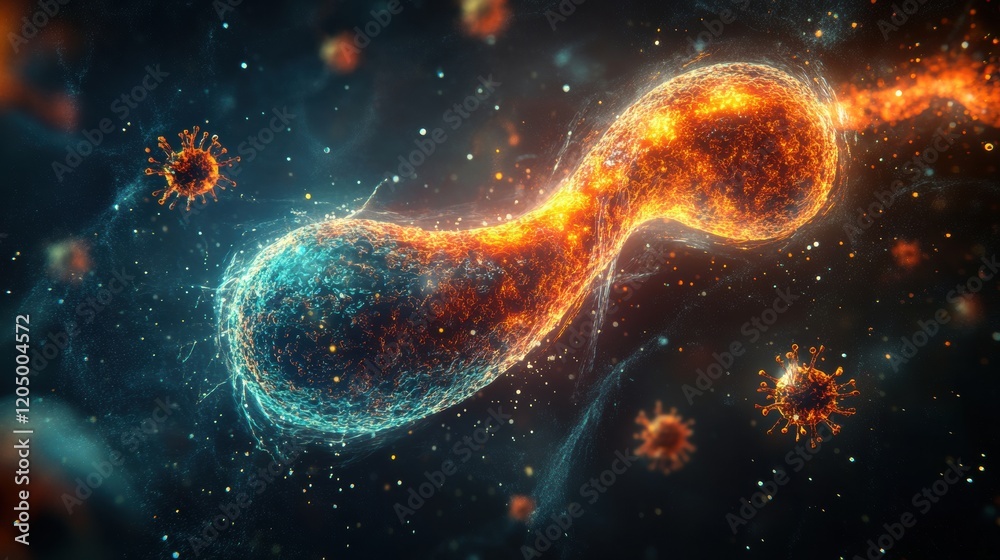 Leinwandbilder microscopic view of a cellular organism interacting with viral agents in a colorful display. generat