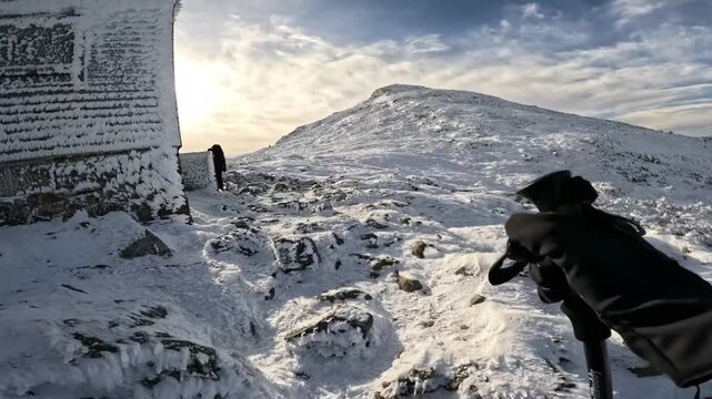 Snowy Mountain Hike on Mount Washington &ndash; Winter Stock
