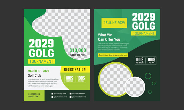 Golf Tournament Flyer Layout Template Design Bundle. Golf Tournament Flyer and Championship Flyer Poster Design, Golf Event Banner Vector