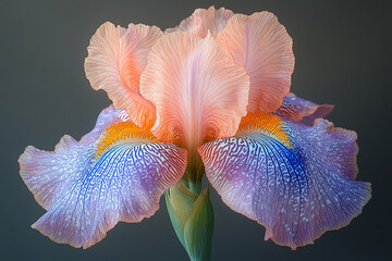 A vibrant and multicolored iris blossom in full bloom