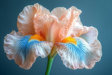 A Delicate Peach And Blue Iris Flower Bloom