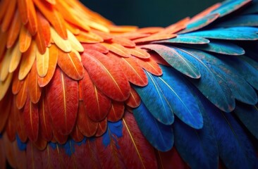 Obraz premium Colorful close up photo of chicken feathers. Shimmer colors of wing