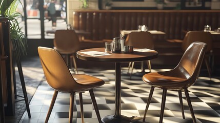 Fototapeta premium A collection of designer chairs displayed in a high-end furniture showroom.