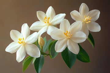 Obraz premium Elegant White Flowers with Green Leaves Bloom