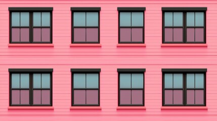 Fototapeta premium Bright Pink Building Facade with Symmetrical Windows in Rows
