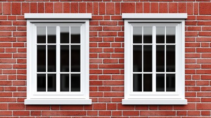 Fototapeta premium White Framed Windows on a Red Brick Wall with a Textured Surface