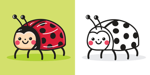 A cute ladybug doll cartoon illustration for a sticker, design element, or coloring book element