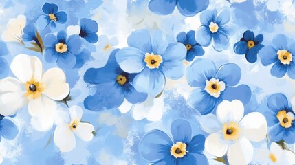 Delicate forget-me-nots on soft blue, intricate floral design, seamless pattern, ideal for textiles and wallpapers