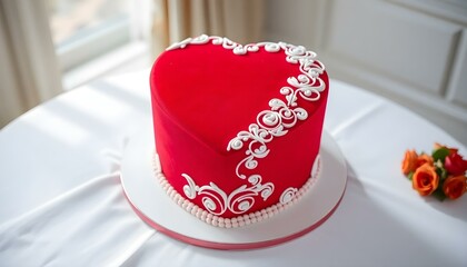 Elegant Red Velvet Heart Cake Wedding Dessert Sweet Romantic food love sugar white decor party tasty