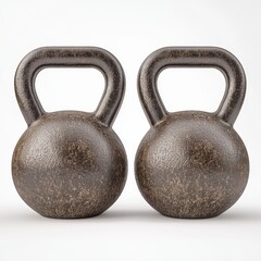 Fototapeta premium Pair of Vintage Kettlebells Rustic Iron Weights for Fitness and Strength Training